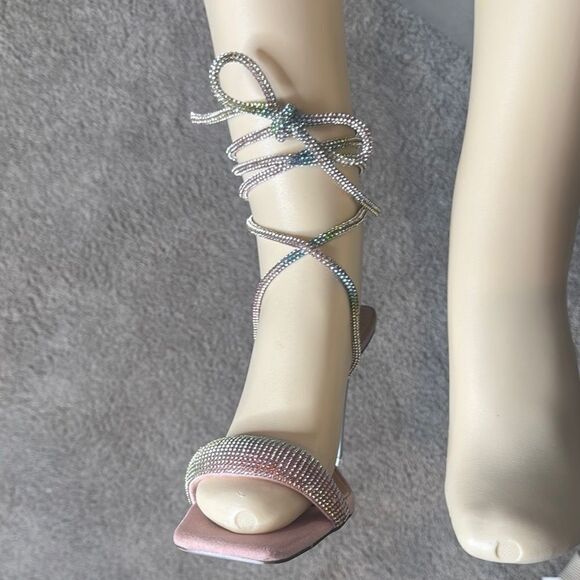 Pink Chase & Chloe Gia Rhinestone Strappy Open Toe Stiletto High Heel Size 9 NEW - Picture 3 of 11